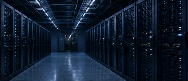 Pasillo de un data center con racks de servidores