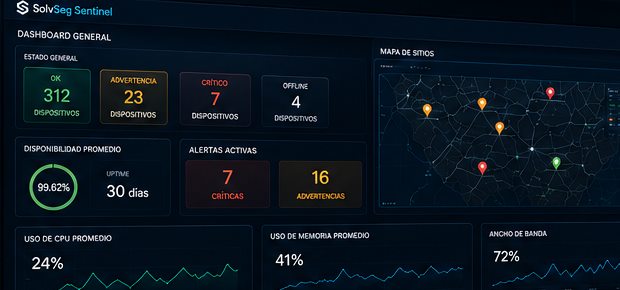 Dashboard de monitoreo con estado de dispositivos y alertas