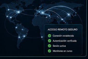 Mapa de sitios conectados con panel de acceso remoto seguro
